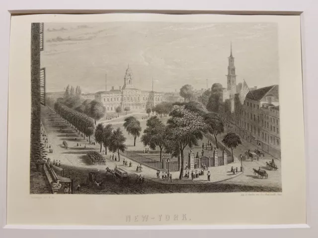 Antiquarische Stahlstich 1858 New York Amerika USA NYC Manhattan ILLUSTRATION