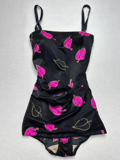ROXANNE Vintage Womens Bather Swimsuit Black & Pink C Cup Size Medium 10-12 EU38