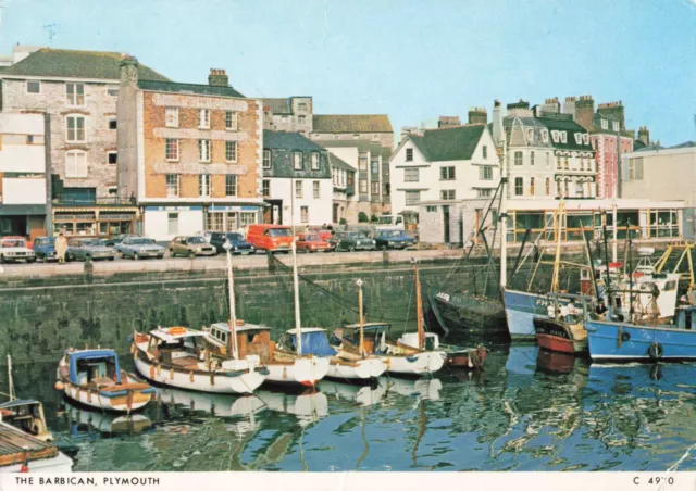 Plymouth Devon England UK, The Barbican Fishing Boats Old Cars, Vintage Postcard