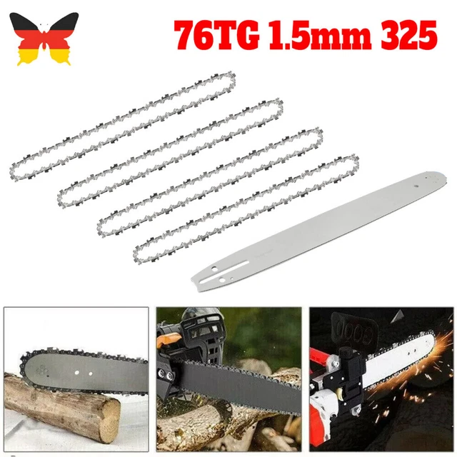 SECURA 2x Hartmetall Sägekette + Schwert 50 Cm – 0.325 Zoll, 1,5 Mm, 76 Treibglieder