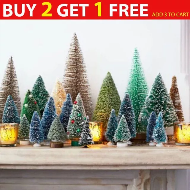 8Pcs Miniature Christmas Tree Mini Pine Frosted Sisal Trees Xmas Decor Ornaments