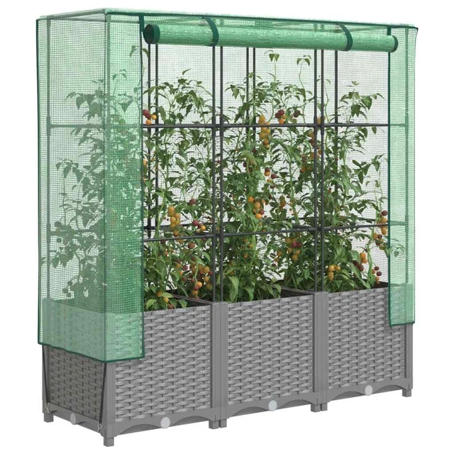 RAISED BED WITH Greenhouse Cover Rattan Look 120x40x138 cm £171.66
