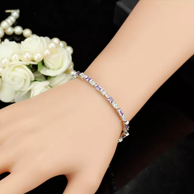 Silver Plated Fashion CZ Red Green Blue Crystal Charm Tennis Bracelets for Women 2