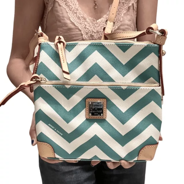NWOT Dooney & Bourke Teal Chevron Coated Canvas Letter Carrier Purse Handbag
