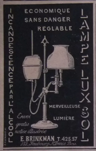 Publicité De Presse 1903 Lampe Incandescence Par L'alcool Brinkman -Advertising