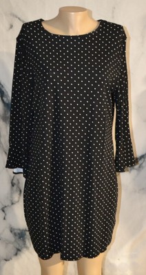 OLD NAVY Black with White Spots Dress XL 3/4 Bell Sleeve Unlined Rayon Blend