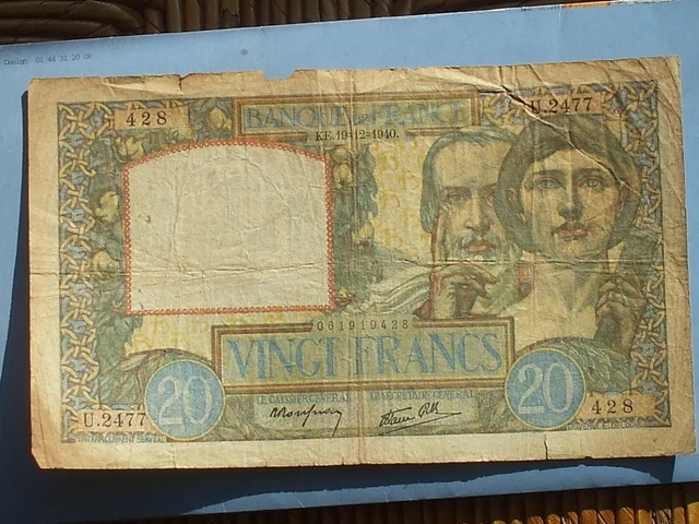 20 Francs TRAVAIL ET SCIENCE FRANCE 1940 F.12.03 p02_0402 Billets