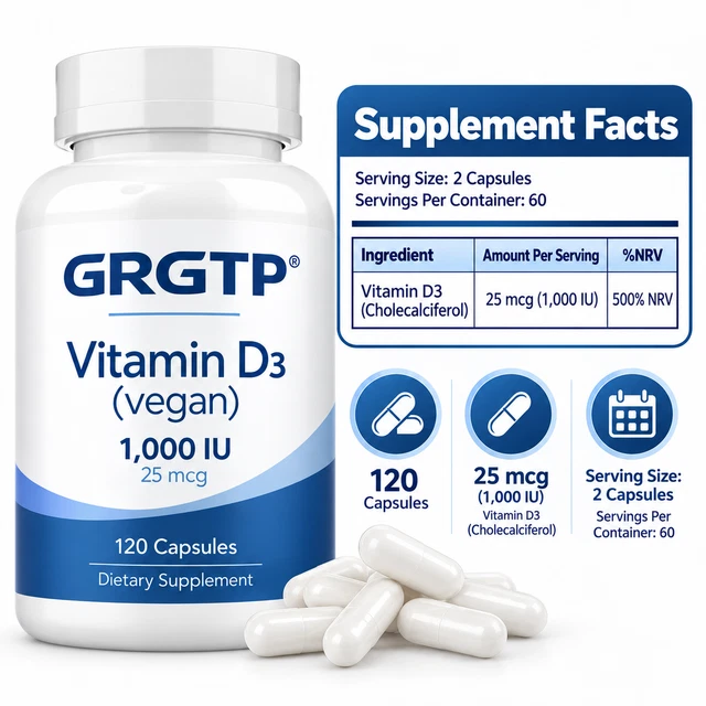 VITAMIN D3 CAPSULES 120pcs - 1000 IU Cholecalciferol Bone Immune Health ...