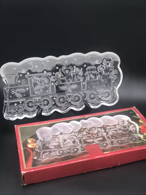 Gorham North Pole Express Holiday Christmas Serving Crystal Glass Tray