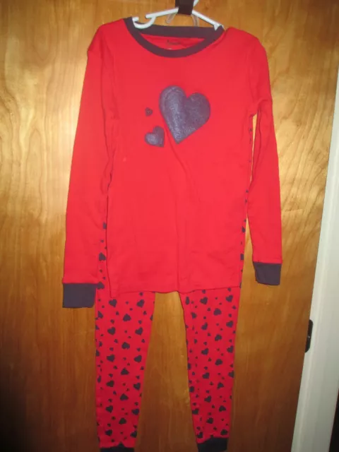 Girls Leveret Size 10 Heart Pajama Set Red Black 2 Piece Set Valentines Day