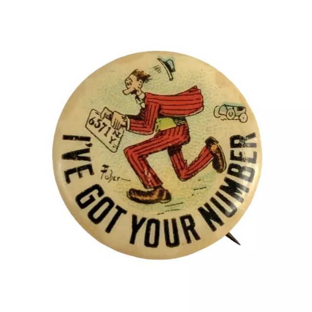 I’ve Got Your Number Pin Back VTG 1900s Hassan Cigarettes  Cartoon Running Man