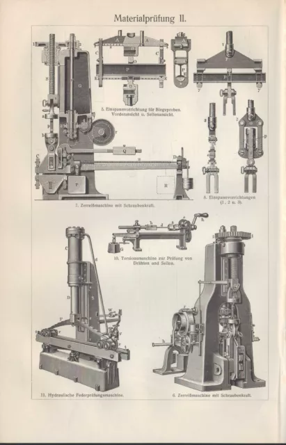 Lithografie 1906: Materialprüfung. Zerreiß-Feder-Prüfung-Torsions-Maschine 2