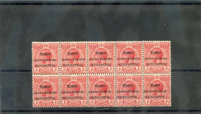 TOGO, ANGLO-FRENCH OCC Sc 81(SG H48)**VF NH 1915 1d RED, BLK 10, BROKEN LETTERS
