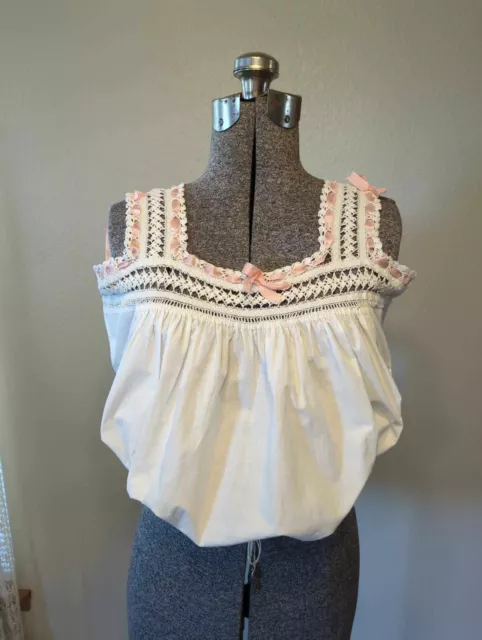 Antique Edwardian "S" Bend Cotton and Crochet Yoke Corset Cover, Camisole