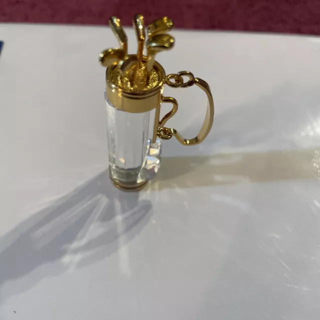 Swarovski Crystal Golf Bag & Golf Clubs Figurine Miniature 18K Gld Plated 2"