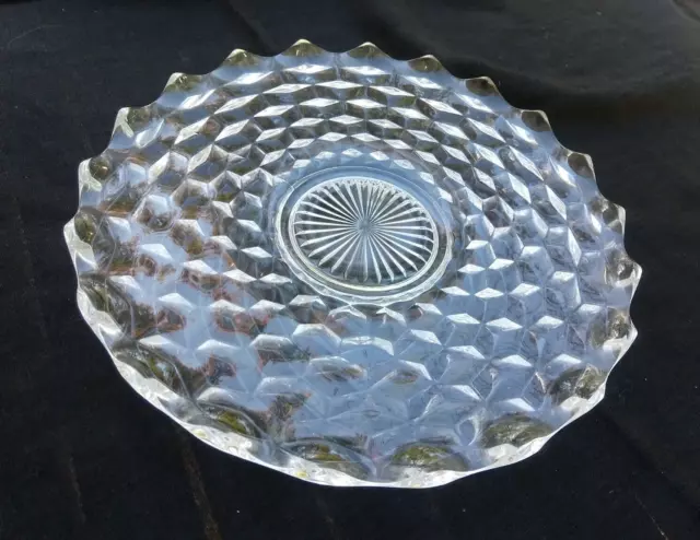 Fostoria American Clear Cube Glass 13 ¾” Round Torte Cake Plate Serving Platter