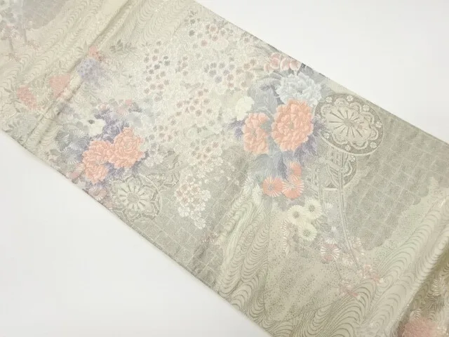 6014368: Japanese Kimono / Vintage Fukuro Obi / Woven Floral Cart