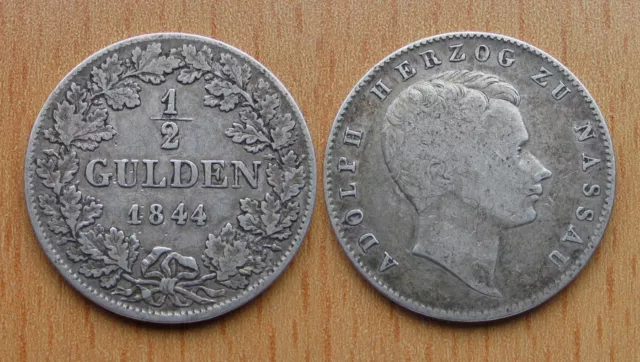 NASSAU : 1/2 Gulden 1844 *** Adolph *** SILBER *** Selten ***