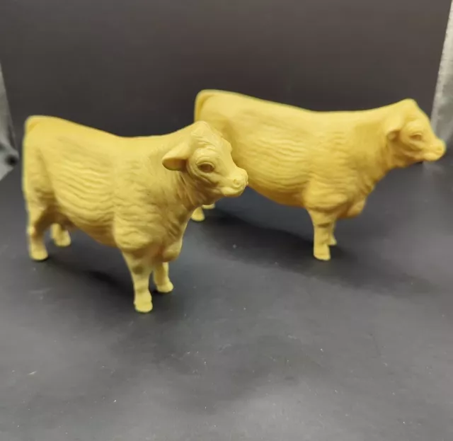 Lot Of 2 Hartland Plastics Dairy Cows Farm Toys Heifers Yellow Hollow Very Clean