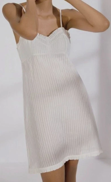 $165 Else Women's Ivory Jasmine Striped Ruffle-Trim Slip Dress Size L