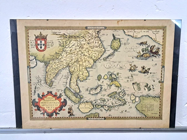 Alter Druck Karte von Indien nach Neuguinea, ca.1570-1603 hinter Glas