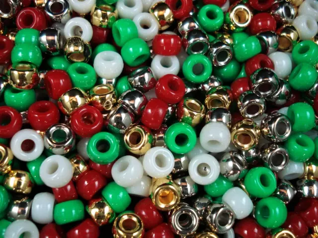 Pony Beads 9x6mm Christmas Mix 100pc Kids Hair DIY Jewellery Making FREE POSTAGE