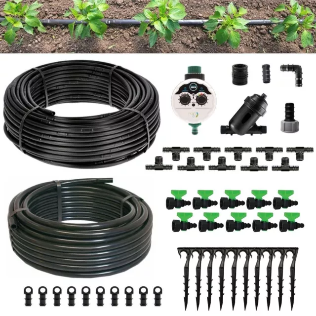 Kit Irrigazione a goccia con Centralina per Orto Giardino 100 mq Ala Gocciolante