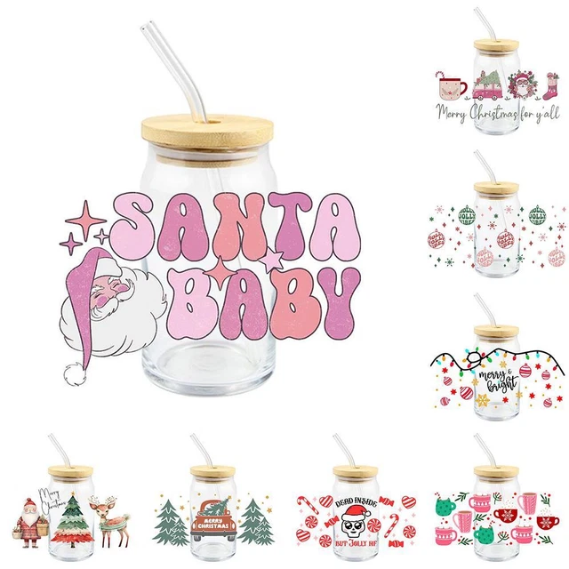 Christmas UV DTF Cup Wrap Transfers - 8 Holiday Designs For 16oz Glasses (No Heat Needed)