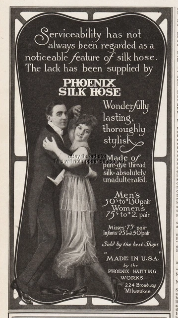 1915 Phoenix Hosiery Silk Stockings Milwaukee Lingerie Dancing Couple Art Ad