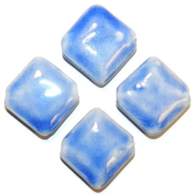 CPC269 Blue on White 28mm Flat Square Diamond Porcelain Beads 8pc