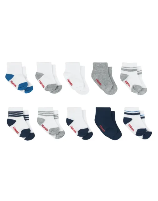 Hanes Toddler Boys Ankle Socks 10-Pack Lightweight Soft Stretch Gripper Bottom