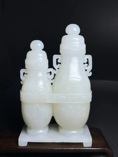 Chinese Exquisite Handmade Bottle Vase carving Hetian Jade Statue