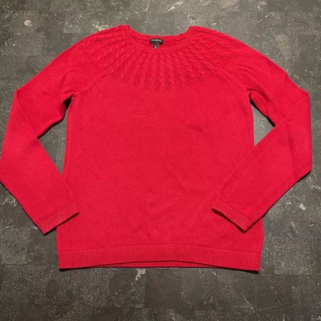 Talbots Womens Pullover Sweater Red Long Sleeve Crew Neck Cable Knit Ribbed M