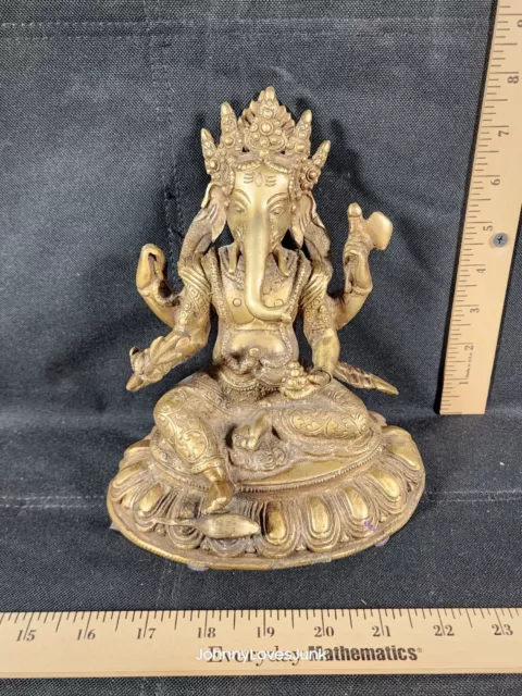 Vintage Yellow Brass Ganesh Lord Ganesha Elephant God Buddha Statue Sculpture