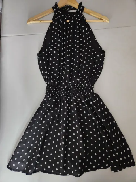 Atmos & Here Fit & Flare Dress Womens Size 6 Black Polka Dot Sleeveless Lined