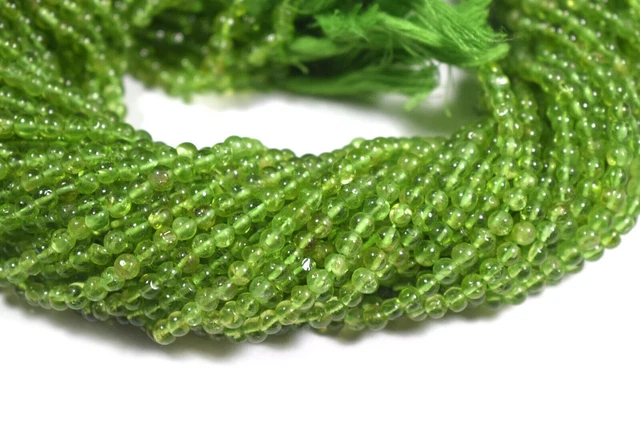 Naturel 4-6MM AAA+ Vert Péridot Lisse Rond Perles Lâches 12.5" Brin