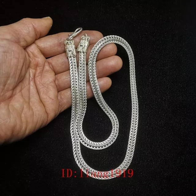 L 25 inch Old Chinese Tibet Silver Handmade Necklace Hand Catenary Collection