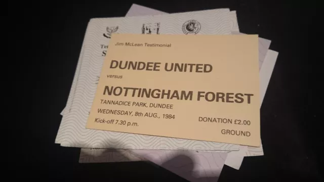 Jim McLean, Testimonial Ticket, 8/8/1984, Dundee United v Nottingham Forest.