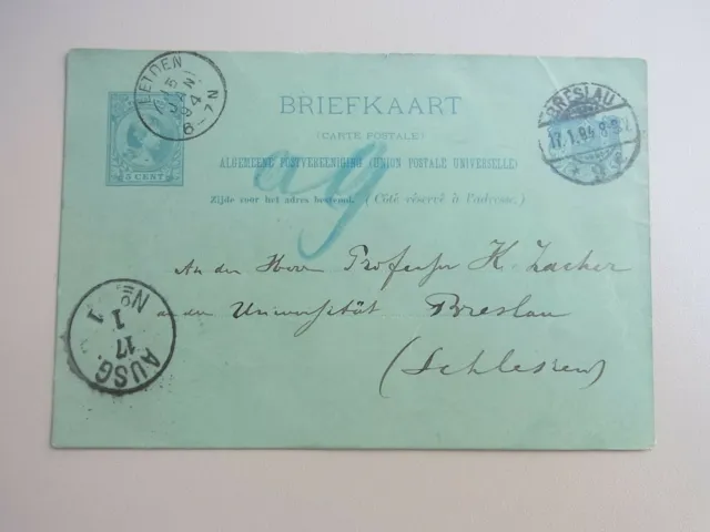 Carte Postale Souffrir 1894: W. N. Du Rieu À Zacher (Breslau), 2