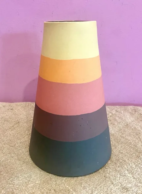 BEAN AND BAILEY Studio Pottery CONE  VASE Matte Finish Stripes 6"  EUC SOLD OUT