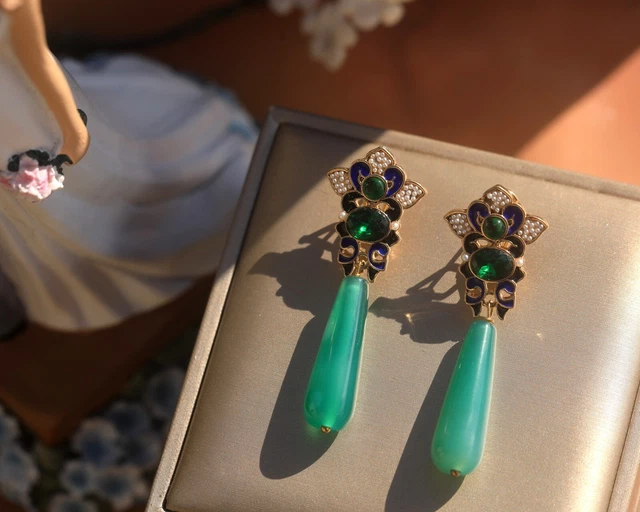 Boucles D'oreilles Oiseau Sur Branche De Prunier - Émail Rose - Neuf Sans Emballage