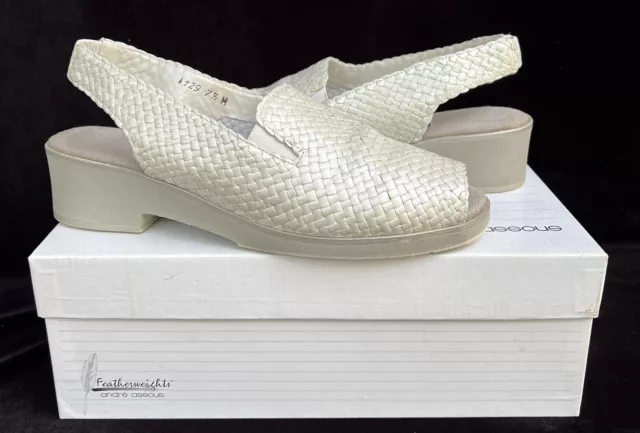 Andre Assous Featherweights Jenn Pearl White Woven Slingback Sandals 7.5B