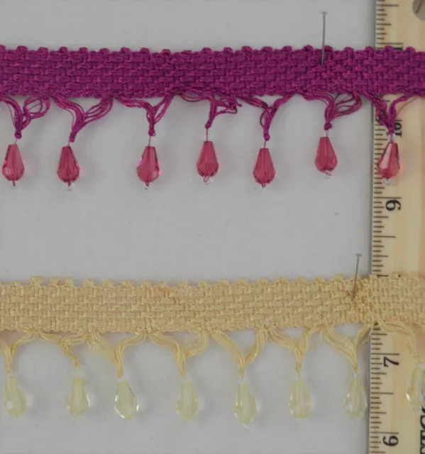 Trim - Woven 5/8" band w/ 1 1/4" Crystal Bead Drops - Magenta or Golden Vanilla