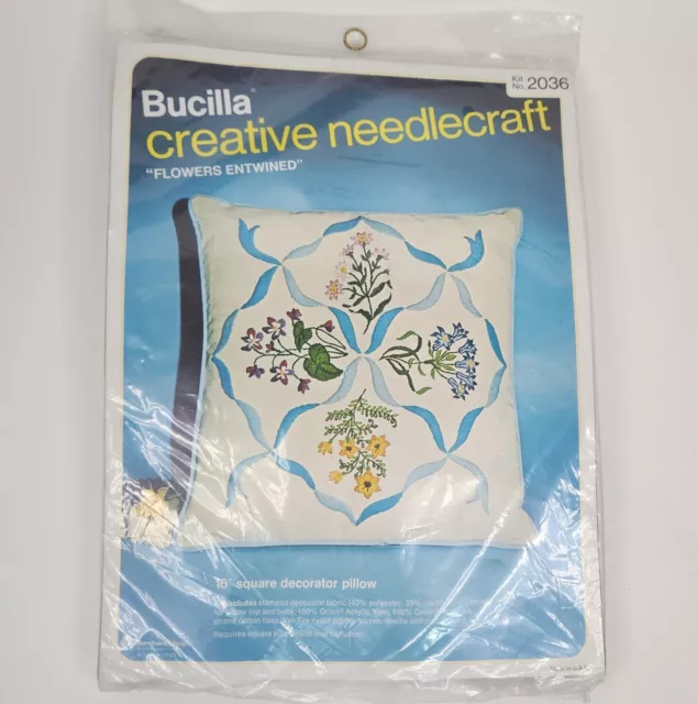 Kit de almohada cuadrada entrelazada de colección Bucilla Creative Needlecraft flores #2036 nuevo de lote antiguo