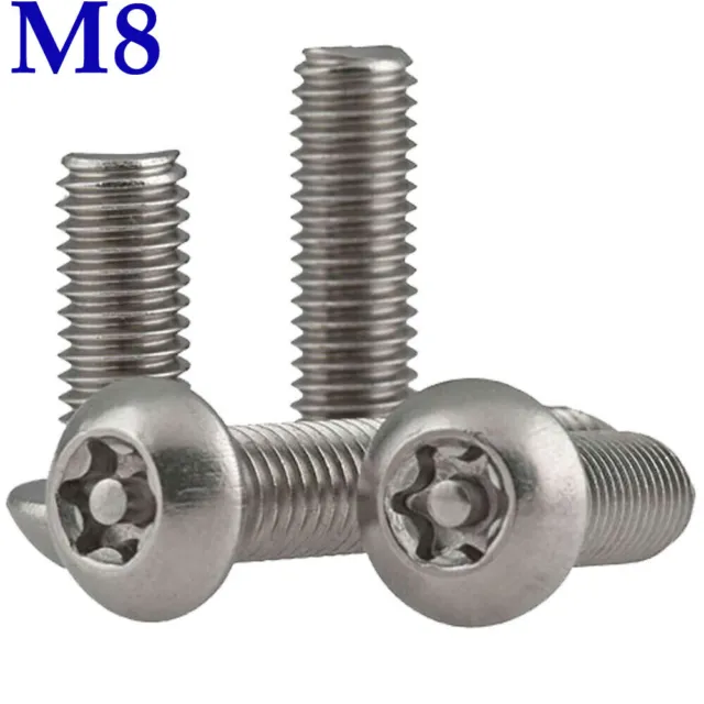 M8 - 1.25 A2 Stainless Steel Button Head Pin Tamper Torx Security Screws Bolts