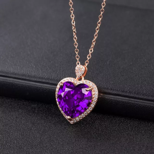Heart Shaped Amethyst Pendant Necklace Luxury Fashion Rose Gold Fashion jewelry 3