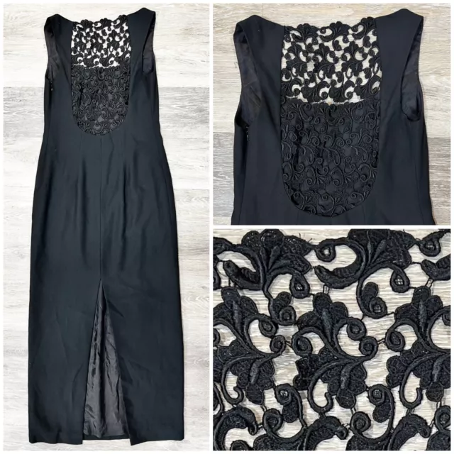 Laundry by Shelli Segal Sz 4 Long Black Gown Formal Maxi Suit Dress Crochet Lace
