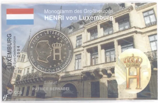 2 Euro Münze in Coincard / Infokarte Luxemburg 2004 Monogramm