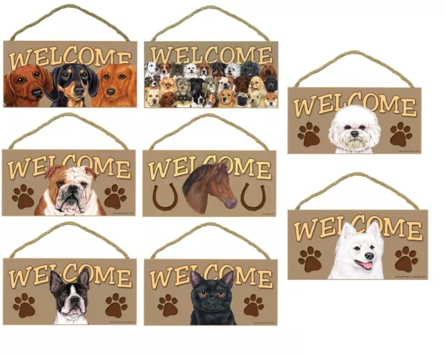 10" x 5" Wooden Welcome Signs Dogs Cats Horses Many to Choose From!!  USA MADE