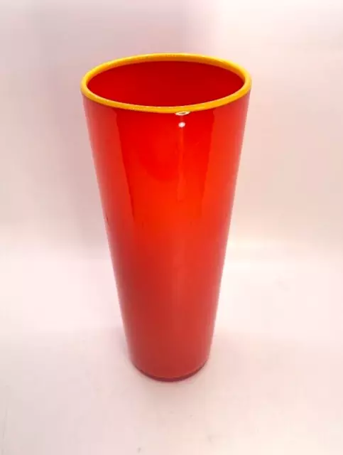 Studio Art Glass Mid-Century Modern Red Vase Yellow Rim Signed Nicholas Kekic